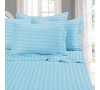 Elegancia y confort mejor, más suave, coziest - Juego de hoja juegos. - 1500 hilos egipcio calidad lujo resistente a las arrugas - Juego de cama de rayas de damasco juego de sábanas, llena, color azul