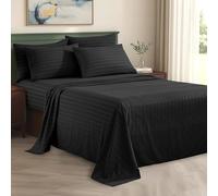 Elegancia y Confort® Tejido Suave y Sedoso 1500 Hilos Egipcio Calidad Arrugas Juego de Rayas Juego de sábanas, King, Color Negro