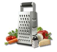 ELEGANCIO Rallador cuadrado 4 en 1 de acero inoxidable antideslizante + mini rallador de queso de 4 lados ideal como rallador de patatas, verduras, pepinos, rallador múltiple (plata grande/negro)