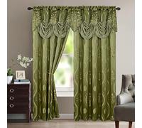 Elegant Comfort Aurora - Juego de Paneles de Cortina con Aspecto Jacquard con Cenefa adjunta de 137 x 213 cm (Juego de 2), Color Salvia