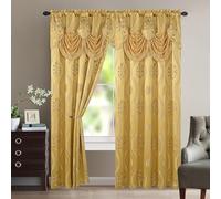 Elegant Comfort Aurora - Juego de Paneles de Cortina con Aspecto Jacquard con Cenefa adjunta de 137 x 213 cm (Juego de 2), Color Dorado