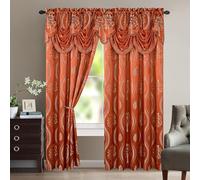 Elegant Comfort Aurora - Juego de Paneles de Cortina con Aspecto Jacquard con Cenefa adjunta de 137 x 213 cm (Juego de 2), Color Rojo Oxidado