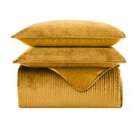 Elegant Comfort Cozy Coverlet - Juego de Colcha de 3 Piezas de Peso Medio Acolchado con Fundas de Almohada a Juego, Terciopelo de visón de poliéster, Dorado, tamaño Queen