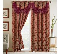 Elegant Comfort Juego de Paneles de Cortina de Aspecto Jacquard con Cenefa de Cascada adjunta (Juego de 2), 54 x 84 Pulgadas, Color Burdeos/Dorado