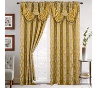 Elegant Comfort Juego de Paneles de Cortina de Aspecto Jacquard con Cenefa de Cascada adjunta (Juego de 2), 54 x 84 Pulgadas, Amarillo
