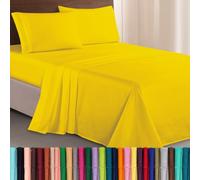Elegant Comfort Juego de sábanas de Microfibra Lujoso de 1500 Hilos Hotel, de Tres líneas Bordadas, 4 Piezas, Resistente a Las Arrugas y decoloración, King, Amarillo