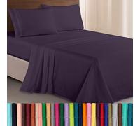 Elegant Comfort Juego de sábanas de Microfibra Lujoso de 1500 Hilos Hotel, de Tres líneas Bordadas, 4 Piezas, Resistente a Las Arrugas y decoloración, Queen, Berenjena