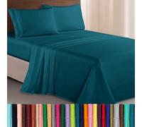 Elegant Comfort Juego de sábanas de Microfibra Lujoso de 1500 Hilos Hotel, de Tres líneas Bordadas, 4 Piezas, Resistente a Las Arrugas y decoloración, King, Verde Azulado Marino
