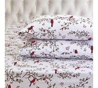 Elegant Comfort - Juego de sábanas ultrasuaves de Franela de 100% algodón Turco prémium, 4 Piezas, diseño navideño, cálidas y acogedoras, sábana Bajera Profunda, tamaño Individual XL, Cardenal