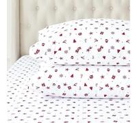 Elegant Comfort - Juego de sábanas ultrasuaves de Franela de 100% algodón Turco prémium, 4 Piezas, diseño navideño, cálidas y acogedoras, sábana Bajera Profunda, tamaño de Matrimonio, Estrellas Rojas