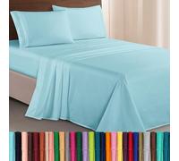 Elegant Comfort Lujoso Juego de sábanas de Microfibra de 1500 Hilos, Bordado de 3 líneas,4 Piezas, Resistente a Las Arrugas y la decoloración, Muy Suave, Queen, Azul Aguamarina