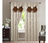 Elegant Comfort Lujoso y Hermoso Juego de Cortinas con Cenefa y Respaldo adjuntos de 137 x 213 cm (Juego de 2), Color Beige