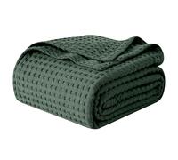 Elegant Comfort Manta de Punto gofre 100% algodón, Ligera, Transpirable, Suave y cálida para Todas Las Estaciones, para sofá, sofá y Cama, tamaño Queen de 90 x 90 Pulgadas, Verde