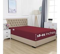 Elegant Comfort Premium Hotel Quality Extra Deep Pocket 18" - 21" Single Fitted Sheet for High Mattress, Luxury & Softest 1500 Thread Count Egyptian Quality Smart Pocket, Queen, Burgundy