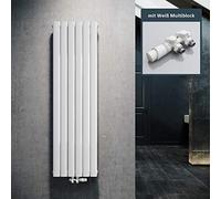 ELEGANT Radiador plano de diseño, 1600 x 462 mm, con termostato multibloque, color blanco, doble capa, vertical, conexión central