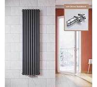 ELEGANT Radiador vertical antracita 1800 x 472 mm con multibloque cromado termostato diseño radiador doble capa tubular radiador baño conexión central