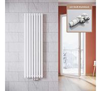 ELEGANT Radiador vertical de diseño color blanco 1600x472mm con termostato multibloque, tubos de doble capa, radiador de baño con conexión central