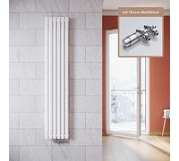 ELEGANT Radiador vertical de diseño, color blanco, 1800 x 354 mm, con termostato de cromo, doble capa, conexión central, color blanco