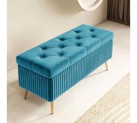 Elegante banco de almacenamiento de terciopelo con patas de metal de 39.4 pulgadas de ancho, reposapiés de madera maciza para dormitorio, sala de estar, entrada y vestidor, perfecto para iones