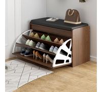 Elegante banco de almacenamiento de zapatos de madera con asiento acolchado, organizador de entrada con diseño abatible (80 x 30 x 50 cm, gris) perfecto para pasillos y entradas