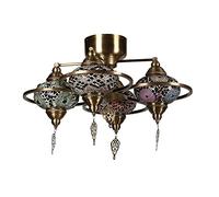 Elegante chandelier, cuerpo de metal con tapa de cristal, 44 cm de longitud y 50 cm de diámetro, casquillo E27 máx. 40 W. Diseño tradicional de Tiffany para decoración del hogar
