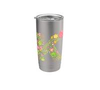 Elegante diseño floral del alfabeto inicial del monograma de la letra K Vaso térmico de acero inoxidable de doble pared