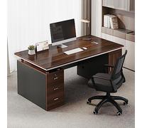 Elegante escritorio de oficina en casa con 3 cajones, mesa de escritura de madera, amplio escritorio de estudio para laptop con almacenamiento de CPU, estación de trabajo moderna para productividad y