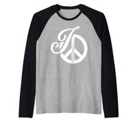 Elegante Escritura en Cursiva Letra Inicial I símbolo de Paz Camiseta Manga Raglan