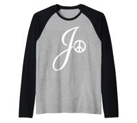Elegante Escritura en Cursiva Letra Inicial J símbolo de Paz Camiseta Manga Raglan