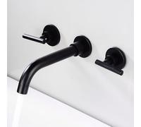 Elegante grifo mezclador de pared de latón negro - Grifo de fregadero oculto con asas dobles para baños modernos - Accesorios elegantes y de baño