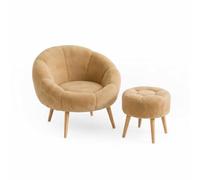 Elegante Juego de 2 sillones y taburetes (2 Piezas), Color marrón, 100% melamina, 18 mm de Grosor, Espuma Supersuave, Elegante y cómoda