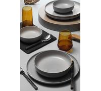 Elegante juego de cena de 12 piezas, 100% porcelana, incluye 4 platos de servicio (24 cm), 4 platos (20 cm), 4 cuencos (15 cm), apto para lavavajillas y microondas