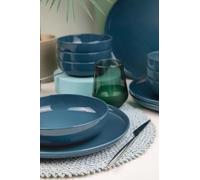 Elegante juego de cena de 12 piezas, porcelana azul oscuro, 4 platos de servicio (27 cm), 4 platos (20 cm), 4 cuencos (15 cm), seguro para microondas y lavavajillas, elegante y duradero