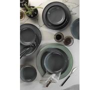 Elegante juego de cena de 12 piezas, porcelana gris, 4 platos (24 cm), 4 platos (20 cm), 4 cuencos (15 cm), apto para lavavajillas y microondas, perfecto para cenas modernas