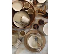 Elegante juego de cena de 16 piezas, 100% porcelana, color crema, incluye 4 platos de servicio (24 cm), platos (20 cm), cuencos (15 cm), tazas | apto para lavavajillas y microondas