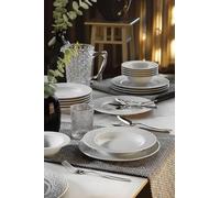 Elegante juego de cena de 18 piezas, 100% porcelana, incluye 6 platos de servicio (27 cm), 6 platos profundos (21 cm), 6 cuencos (16 cm), apto para lavavajillas y microondas