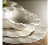 Elegante juego de cena de 24 piezas, 100% porcelana, color crema, incluye platos de servicio, cuencos y platos de postre, seguro para lavavajillas y microondas, perfecto para cualquier ocasión