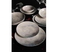 Elegante juego de cena de 24 piezas, 100% porcelana, incluye platos de servicio, cuencos y platos de postre, apto para lavavajillas y microondas, perfecto para cualquier ocasión