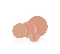 Elegante juego de cena de 24 piezas, color salmón, 100% cerámica, incluye 6 platos (25 cm), 6 platos (20 cm), 6 cuencos (14 cm), 6 platos de postre (19 cm), seguro para lavavajillas, perfecto para