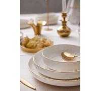Elegante juego de comedor dorado (18 piezas), 100% porcelana, plato para servir: 24 cm, plato hondo: 23 cm, cuenco: 15 cm, experiencia gastronómica de lujo