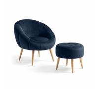 Elegante Juego de sillas y puf (2 Piezas), Antracita, 100% Tejido Wellssoft, Patas de 100% Fresno, Salas de Estar Modernas