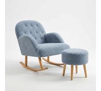 Elegante Juego de sillón y puf (2 Piezas), Color Gris, 100% Tejido Wellssoft, Patas de 100% Fresno, Salas de Estar Modernas y Espacios acogedores