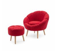 Elegante Juego de sillón y puf (2 Piezas), Fucsia, 100% Tejido Wellssoft, Patas de 100% Fresno, Salas de Estar Modernas