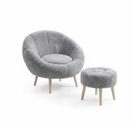Elegante Juego de sillón y puf (2 Piezas), Gris, 100% Tejido Wellssoft, Patas de 100% Fresno, Salas de Estar Modernas