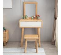 Elegante juego de tocador blanco con espejo, taburete acolchado y cajón, tocador perfecto para dormitorio y vestidor, ideal para niñas y mujeres, madera original, color blanco, 60 unidades