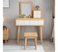 Elegante juego de tocador blanco con espejo, taburete acolchado y cajón, tocador perfecto para dormitorio y vestidor, ideal para niñas y mujeres, madera original, color blanco, 80 unidades