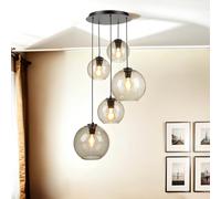 Elegante Pendelleuchte Cristal Pantalla 5-flmg Negro Gris Retro Colgante Mesa de