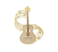 Elegante pin de guitarra con diamantes de imitación en tono dorado con cierre seguro, joyería para amantes de la música, decoración de moda, accesorio de joyería musical, One Size, como se describe