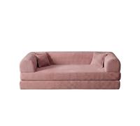Elegante sofá Cama de 3 plazas, Color Rosa, 190 cm, 100% Tejido de Felpa Acanalada, Funda Lavable, 2 Cojines incluidos, Agradable para Patas y Antideslizante