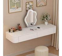 Elegante tocador flotante de pared de 80 cm de madera maciza con cajones, totalmente montado, diseño que ahorra espacio, esquinas redondeadas, elegante acabado blanco y madera